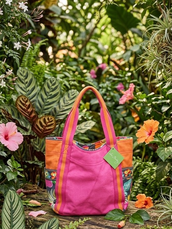 Vera Bradley Handbags - Vera Bradley Hot Pink & Orange Canvas Tote with Floral Trim NWT